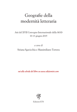 Geografie Della Modernità Letteraria