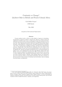 Continuity Or Change? (In)Direct Rule in British and French Colonial Africa