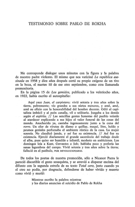 TESTIMONIO SOBRE PABLO DE ROKHA Me Corresponde Dialogar