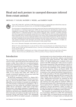 Head and Neck Posture in Sauropod Dinosaurs Inferred from Extant Animals