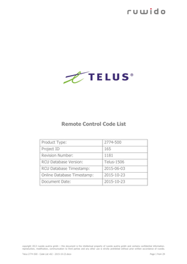 Remote Control Code List