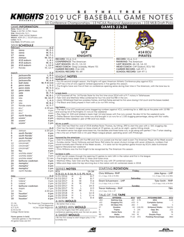 2019 Ucf Baseball Game Notes