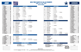 NEW YORK GIANTS Vs. DALLAS COWBOYS SUNDAY, JAN