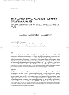 Başarakavak (Konya) Kasabasi Etnobotanik Envanter Çalişmasi Etnobotany Inventory of the Başarakavak (Konya) Town