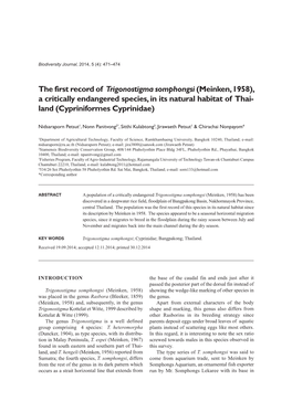 The First Record of Trigonostigma Somphongsi (Meinken, 1958), a Critically Endangered Species, in Its Natural Habitat of Thai - Land (Cypriniformes Cyprinidae)