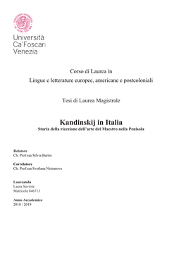 Kandinskij in Italia Storia Della Ricezione Dell’Arte Del Maestro Nella Penisola