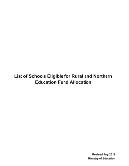 List of Schools Eligible for Rural and Northern Education Fund Allocation