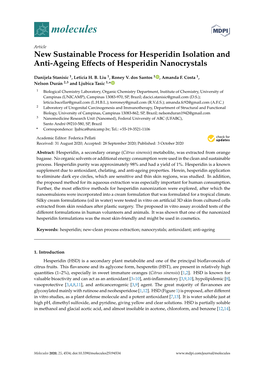 New Sustainable Process for Hesperidin Isolation and Anti-Ageing Eﬀects of Hesperidin Nanocrystals