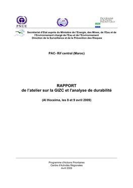 RAPPORT De L'atelier Sur La GIZC Et L'analyse De Durabilité