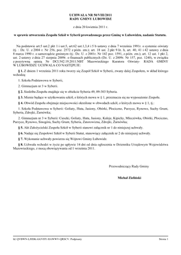 UCHWAŁA NR 50/VIII/2011 RADY GMINY LUBOWIDZ Z Dnia 20