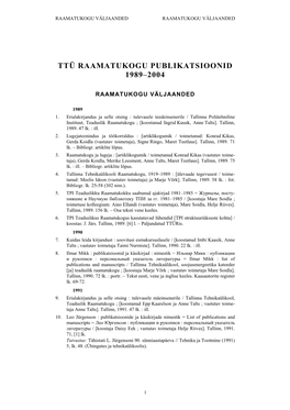 Ttü Raamatukogu Publikatsioonid 1989-2004