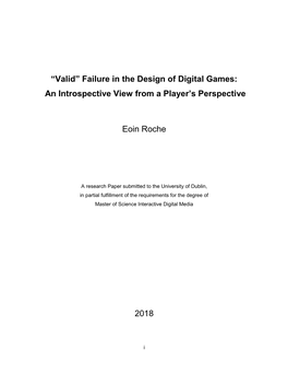 “Valid” Failure in the Design of Digital Games: an Introspective View from a Player’S Perspective