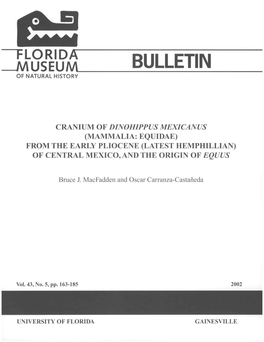 Dinohippus Mexicanus (Mammalia: Equidae) from the Early Pliocene (Latest Hemphillian) of Central Mexico,And the Origin of Equus