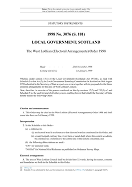 The West Lothian (Electoral Arrangements) Order 1998