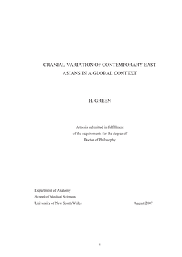 Cranial Variation of Contemporary East Asians in a Global Context H. Green