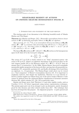 Measurable Rigidity of Actions on Infinite Measure Homogeneous Spaces, Ii