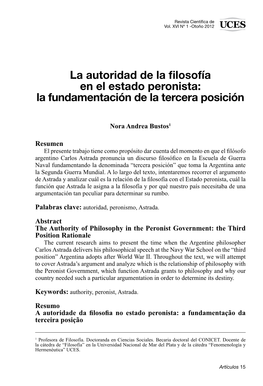 La Autoridad De La Filosofía En El Estado Peronista: La Fundamentación De La Tercera Posición