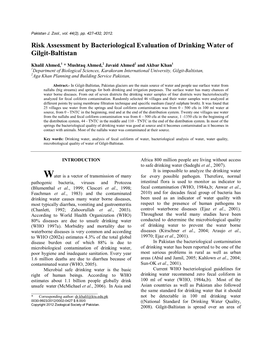 Risk Assessment by Bacteriological Evaluation of Drinking Water of Gilgit-Baltistan