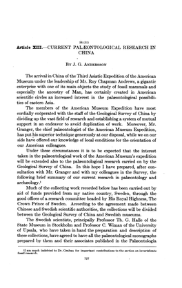 CHINA Enterprise with One of Its Main Objects the Study of Fossil Mammals