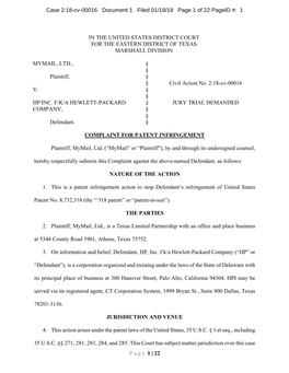 Page 1 | 22 in the UNITED STATES DISTRICT COURT for THE