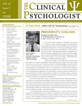 The Clinical Psychologist: Secretary (2008-2010) Danny Wedding, Ph.D