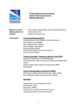 Forth Replacement Crossing South Community Forum Meeting Minutes