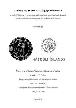 Homicide and Suicide in Viking Age Scandinavia–