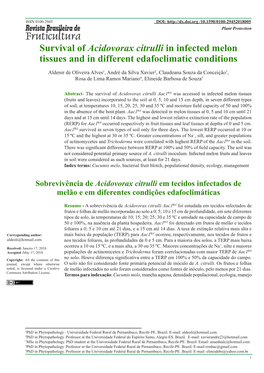 Survival of Acidovorax Citrulli in Infected Melon Tissues and in Different Edafoclimatic Conditions