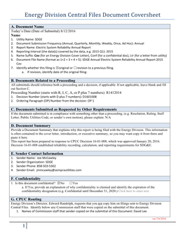 Energy Division Central Files Document Coversheet