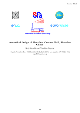 Acoustical Design of Shenzhen Concert Hall, Shenzhen China Keiji Oguchi and Yasuhisa Toyota
