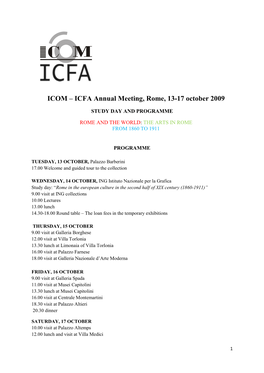 ICOM – ICFA Annual Meeting, Rome, 13-17 October 2009