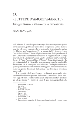 Lettere D'amore Smarrite. Giorgio Bassani E Il Novecento Dimenticato