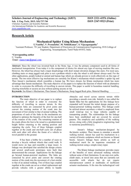 Research Article Mechanical Spider Using Klann Mechanism