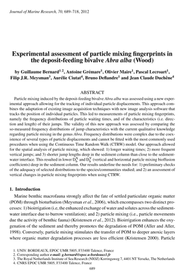 Experimental Assessment of Particle Mixing ﬁngerprints in the Deposit-Feeding Bivalve Abra Alba (Wood)