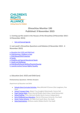 Oireachtas Monitor 190 Published: 9 November 2015