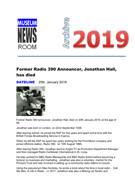 Former Radio 390 Announcer, Jonathan Hall, Has Died