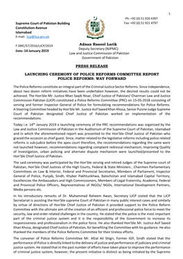 Adnan Rasool Larik Deputy Secretary (NJPMC) Law and Justice Commission of Pakistan Government of Pakistan PRESS RELEASE LAUNCHIN