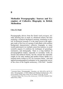 Methodist Prosopography: Sources and Ex- Emplars of Collective Biography in British Methodism