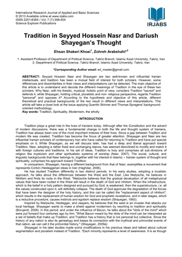 Tradition in Seyyed Hossein Nasr and Dariush Shayegan's Thought
