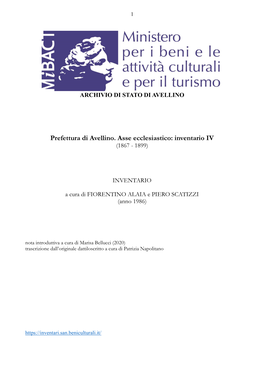 Prefettura Di Avellino. Asse Ecclesiastico: Inventario IV (1867 - 1899)