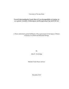 University of Nevada, Reno a Thesis Submitted in Partial Fulfillment of the Requirements for the Degree of Master of Science In