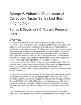 George V. Voinovich Gubernatorial Collection Master