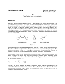 Thursday, January 26 Lab 1 Free-Radical Bulk Polymerization