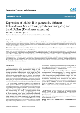 Expression of Inhibin B in Gametes by Different Echinoderms: Sea Urchins