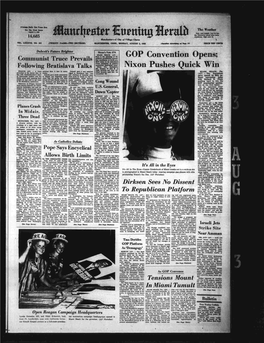 GOP Convention Opens; Putdloan Prealdentlel Aoinlna- Communist Truce Prevails Tlon Candldetaa at U:M P.M