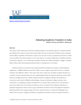 Debating Academic Freedom in India William Tierney and Nidhi S