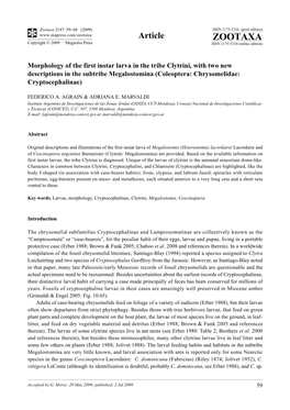 Zootaxa, Morphology of the First Instar Larva in the Tribe Clytrini, with Two