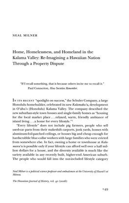 Home, Homelessness, and Homeland in the Kalama Valley: Re-Imagining a Hawaiian Nation Through a Property Dispute