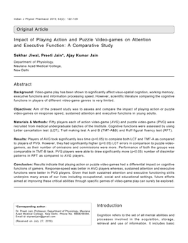 Original Article Impact of Playing Action and Puzzle Video-Games On