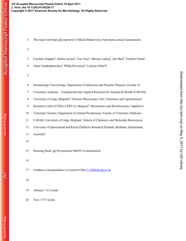 The Major Envelope Glycoprotein of Murid Herpesvirus-4 Promotes Sexual Transmission